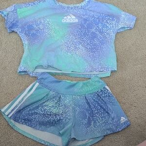 Adidas Kids Blue and Green Matching Set